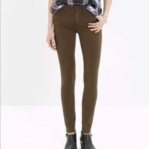 MADEWELL SKINNY SKINNY SATEEN OLIVE GREEN JEANS